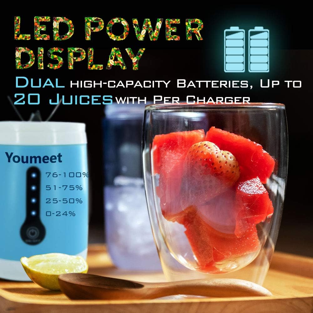 Smoothie Blender, Youmeet Cup Blender Remaining Power Display, USB Rechargeable Blender Mini Blenders for Smoothies with Cup Lid Brush for Fruits Veggies Ice Work Sports Travel: Kitchen & Dining