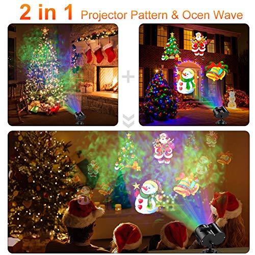PRYMAX 【2019 Upgrade Holiday Lights Projector, Holiday Decorations Lights 2 in 1 Ocean Wave with Moving Patterns LED Landscape Lights with RF Remote Waterproof for Party, Garden,16 Slides 10 Color - Thumbnail 2