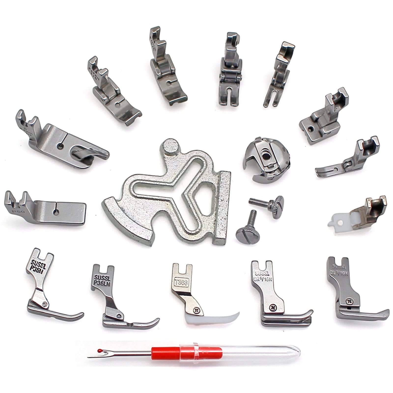 Fbshicung 19PCS Industrial Sewing Machine Presser Foot Set and Bobbin Case fit for JUKI DDL-5550 DDL-5600 DDL-8300 DDL-8500 Singer 188K 191D 195K 196K