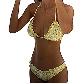 Women's Halter String Bikini Sets 2-Piece Cute Elastic Low Waist Printed Swimming Bathing Suit Sexy Beach Swimwear