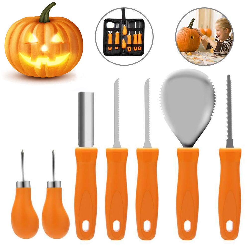 Ubitree Pumpkin Craving Kit,Halloween Pumpkin Carving Tools,Premium 7 Piece Reusable Sturdy Stainless Steel Pumpkin Tools Set for Adult And Child