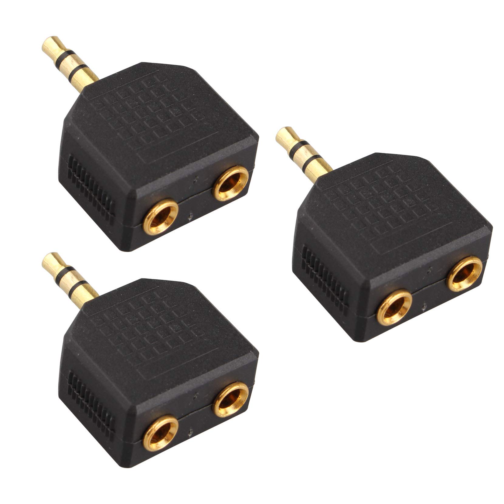 Jopto 3PCS Headphone Jack Splitter 3.5mm Jack Plug to 2x 3.5mm Jack Sockets Gold-plated Stereo Dual Splitter Audio Adapter Black for Devices Output In Two Channels LIke MP3 MP4 CD Tablet Amplifier