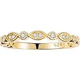 espere Milgrain Marquise & Round Cubic Zirconia Half Eternity Ring Stacking Infinity Wedding Band Sterling Silver 925 Size 3.5-10.5 3 Colors Available Half