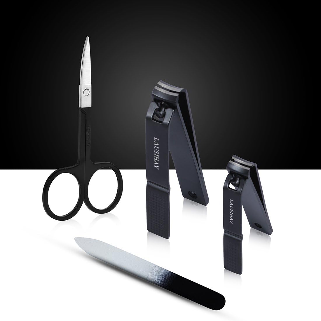 Nail Clippers, Nail Cutter Set Sharpest Stainless Steel Fingernail + Toenail Kit, Nail File and Eyebrow Scissors with Leather Case (Set of 4) (4PC)