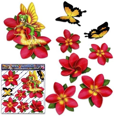 Small FAIRY Fantasy Frangipani Plumeria Red FLOWER + BUTTERFLY Animal Decal Car Stickers - ST00062RD_SML - JAS Stickers