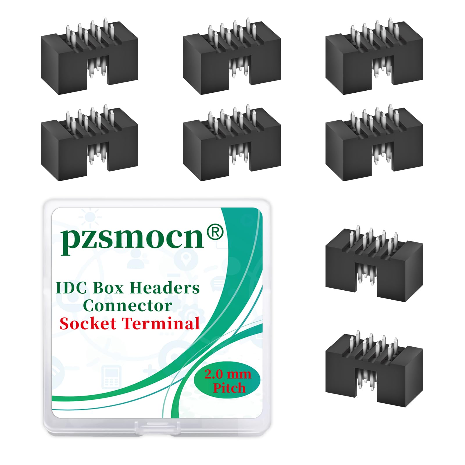 Pzsmocn 20 Pieces IDC 2 * 4 Double Row 2.0 mm Pitch JTAG ISP 8-Pin Straight Pin in-line Box Header Connector Adapter Cable Male Socket Terminal for PCB Electronic Equipment Projects.
