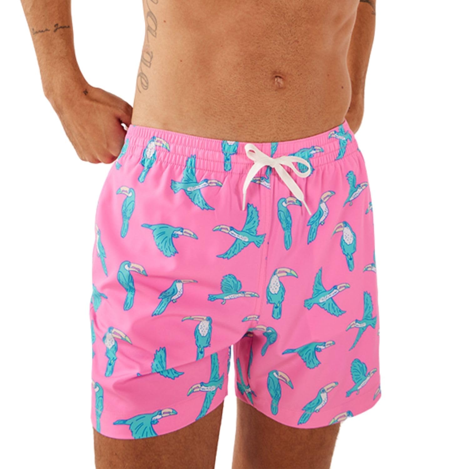 Chubbies Mens Swim Trunks – Mens Swim Shorts with 4-Way Stretch, 5.5” Beach Shorts with Elastic Waist, Drawstring, Mesh Lining, UPF 50+ (The Toucan Do Its, X-Large) Image