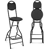 Sintuff 1 Pcs Folding Bar Stool with Backrest, 26" Seat Height Black | Leather Padded Seat, Collapsible Portable Design, Bar Height Chairs for Adults, Kitchen Cafe Shop Indoor Outdoor