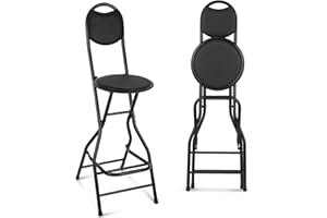 Sintuff 1 Pcs Seat Height 26 Inch Folding Bar Stool with Backrest Leather Padded Collapsible Stools for Adults Portable Black Bar Height Folding Chairs for Outdoor Indoor Kitchen Shop Cafe