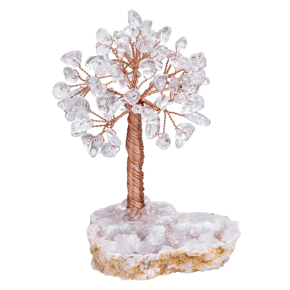 Nupuyai Natural Healing Rock Crystals Tree of Life with Geode Cluster Base, Bonsai Money Tree Figurines Fengshui Ornament for Good Luck and Wealth
