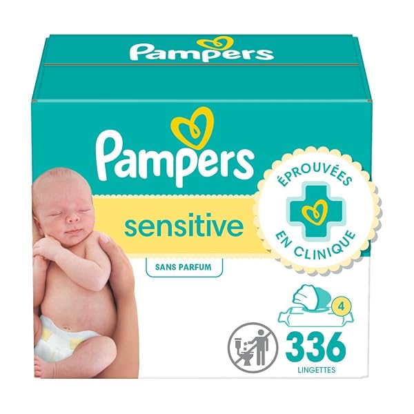 PAMPERS BABY WIPES, SENSITIVE, WATER BASED WIPE, CLINICALLY PROVEN, HYPOALLERGENIC, AND UNSCENTED FOR BABIES, 336 WIPES TOTAL (4 FLIP-TOP PACKS)