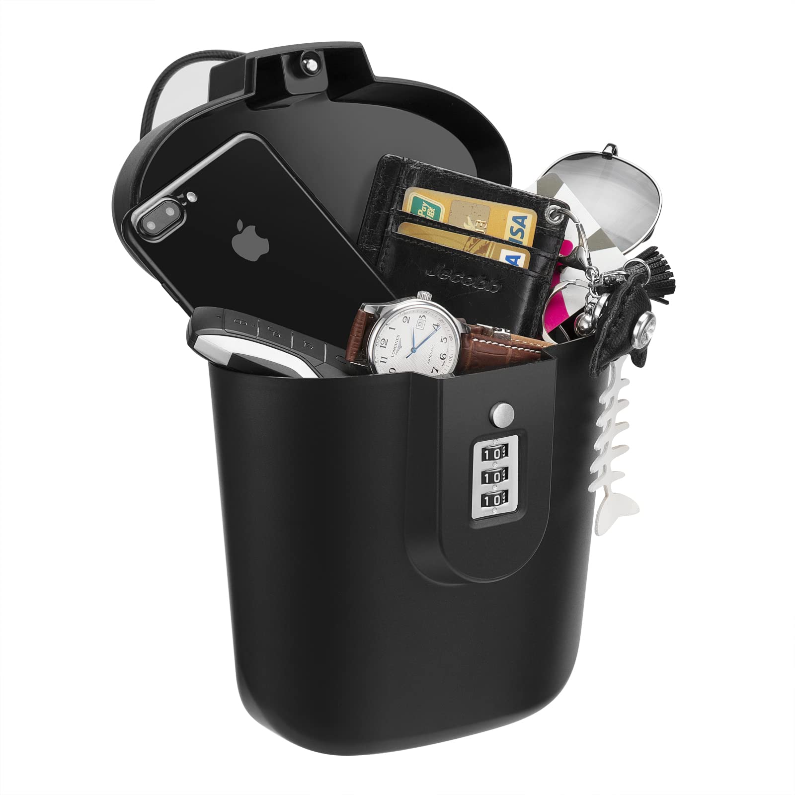 Portable Anti-Theft Lock Box, Portable Security Lock Bag, Mobile Travel Safe & Beach Safe with Numbers to Keep Your Valuables Temporarily Secure. (Black)