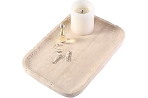 KARIBIBER Marble Vanity Tray for Dresser Organizer, Travertine Bathroom Tray Countertop, Beige Decorative Serving Trays, Kitchen Sink Storage, Jewelry & Perfume Holder(Travertino Romano)