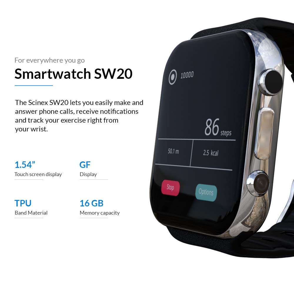 Scinex SW20 Smart Watch for Android and iPhone with 16GB Memory, Pedometer Smartwatch for Men and Women, Sleep Monitor watch, Compatible with Cell ...