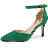 JOY IN LOVE Closed Toe Heels Pumps for Women 3IN Stiletto Pointed Toe Ankle Strap Heels