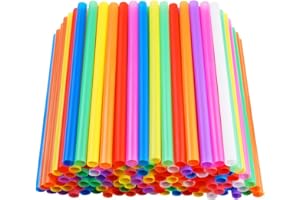 CVNDKN 200 PCS Jumbo Smoothie Straws,Colorful Disposable Plastic Large Wide-mouthed Milkshake Straw (0.43" Diameter and 8.2" long) 8 colors mixed