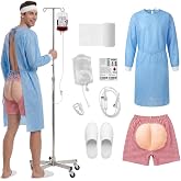 Zynthytic 8Pcs Patient Gown Cosplay Costume Halloween Hospital Gown Outfit with Funny Shorts Halloween Couples Costume Set