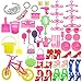 SUNLALA Total 80pcs - 20Pack Clothes Party Gown Outfits for barbie dolls+ 60pcs Dolls Accessories Shoes Bags Necklace Mirror Hanger Tableware