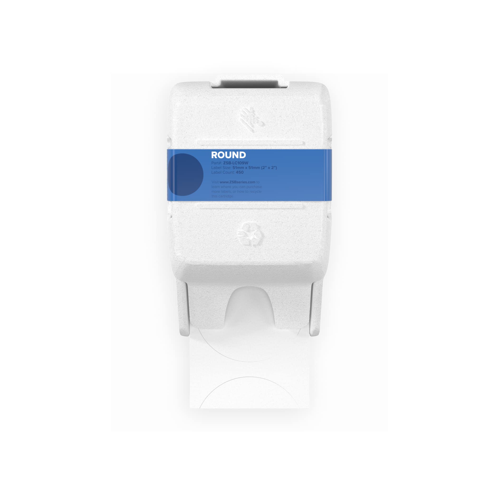 Zebra - ZSB Round White Labels for Thermal Label Printer | Printer Label Cartridge - ZSB-LC9W - 2 x 2 inch (450 Labels in Cartridge) | Compatible with ZSB-DP14 4-inch Label Printer Machine