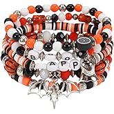 Pingyongchang Halloween Charm Bracelets for Women Skull Ghost Pumpkin Bat Spider Web Beads Stackable Stretch Bracelet Heishi Clay Ploymer Holiday Party Jewelry Gifts