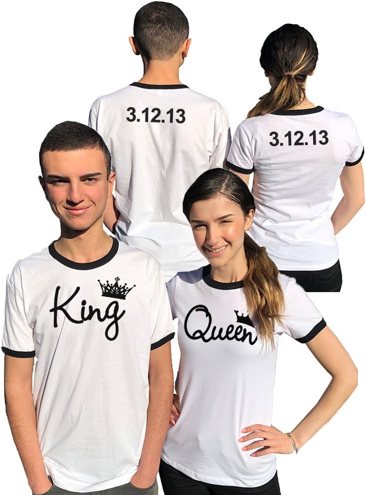 King Queen Personalized Couple Baseball Raglan Matching Shirts, Back Custom Dates