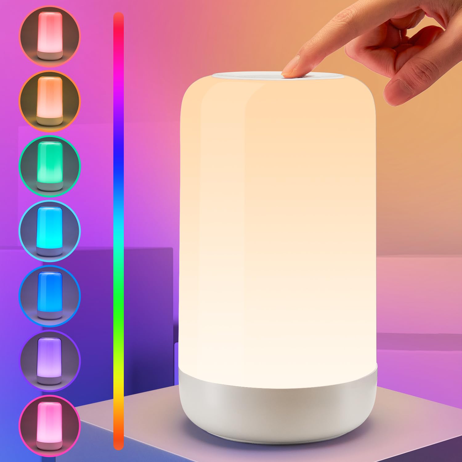 Rechargeable Lamp, RGB & 10 Brightness LED Touch Night Light, 1800mah Cordless Battery Lamp for Bedroom & Portable Touch Lamps Bedside, Christmas Gifts for Women, Baby, Kids, Bedroom, Living Room