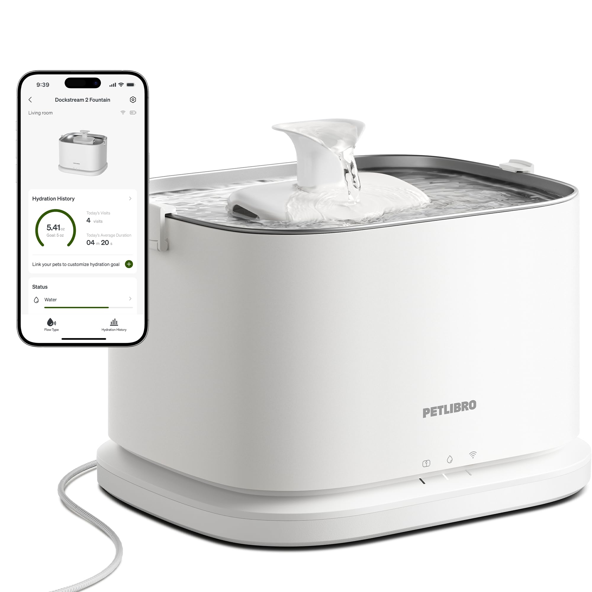 Photo 1 of PETLIBRO Upgrade Cat Water Fountain Stainless Steel Tray, Dockstream 2 Smart App Monitoring Cat Fountain for Drinking, 3L/101oz Pet Water Fountain for Cats, 5G WiFi Auto Cat Water Dispenser Dog