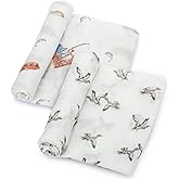 LollyBanks Muslin Swaddle Blankets 2PACK, 100% Cotton Baby Blanket 47 x 47 Inches, Large Baby Swaddle Breathable, Muslin Blankets for Boys and Girls (Mallard Duck and Fishing Print)