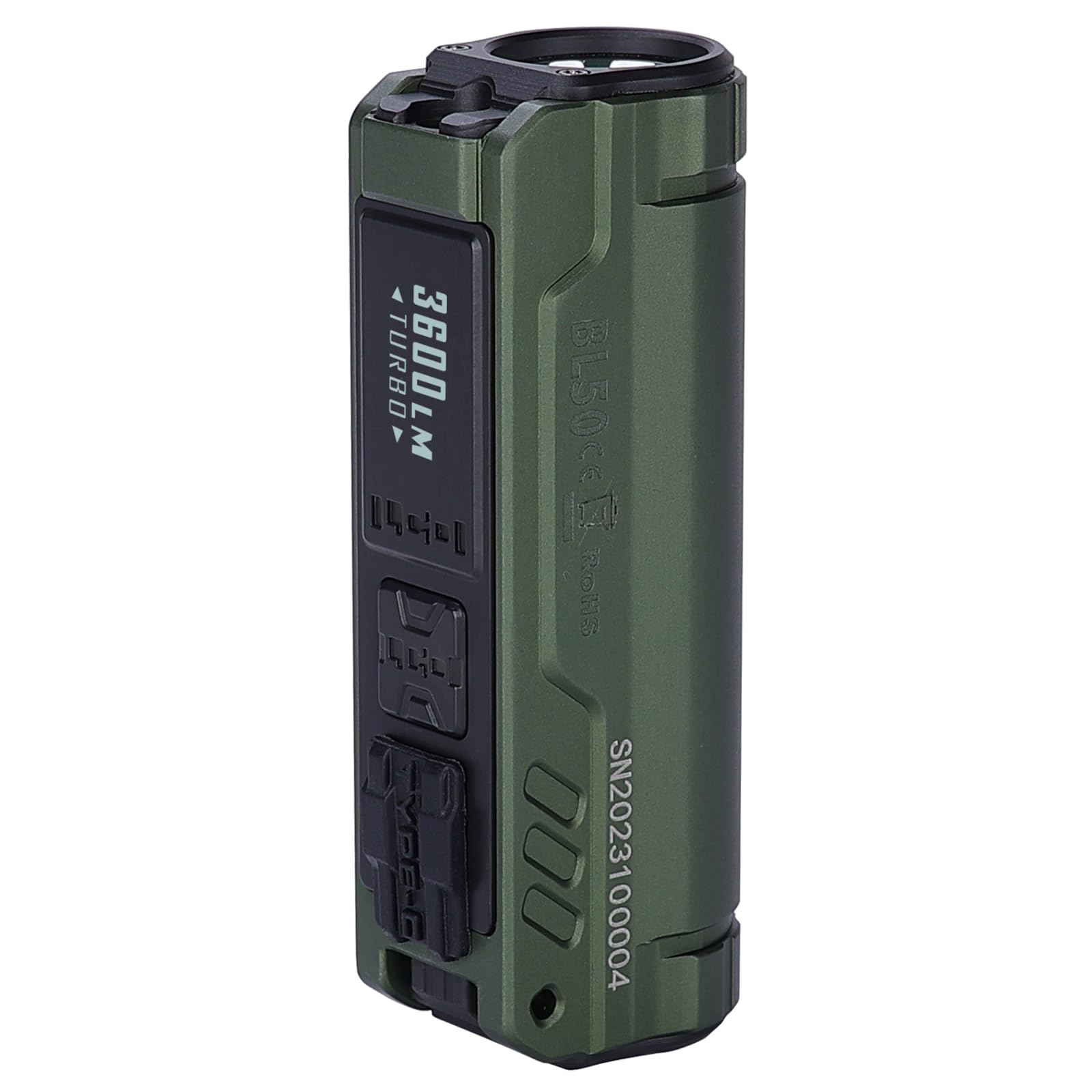 IMALENT BL50 Type-C Rechargeable EDC Torch with 365nm UV Light, uses CREE XHP50.3 HI LED with 3600 lumens Bright Light, Real-time OLED Display for Outdoor and Police (BL50-Military Green)
