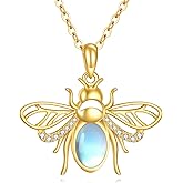 KECHO Gold Bee Necklace Gifts for Mom Women 14k Yellow Gold Honeycomb Honey Bee Pendant Necklaces Love Heart Jewelry Gifts for Women Her Wife