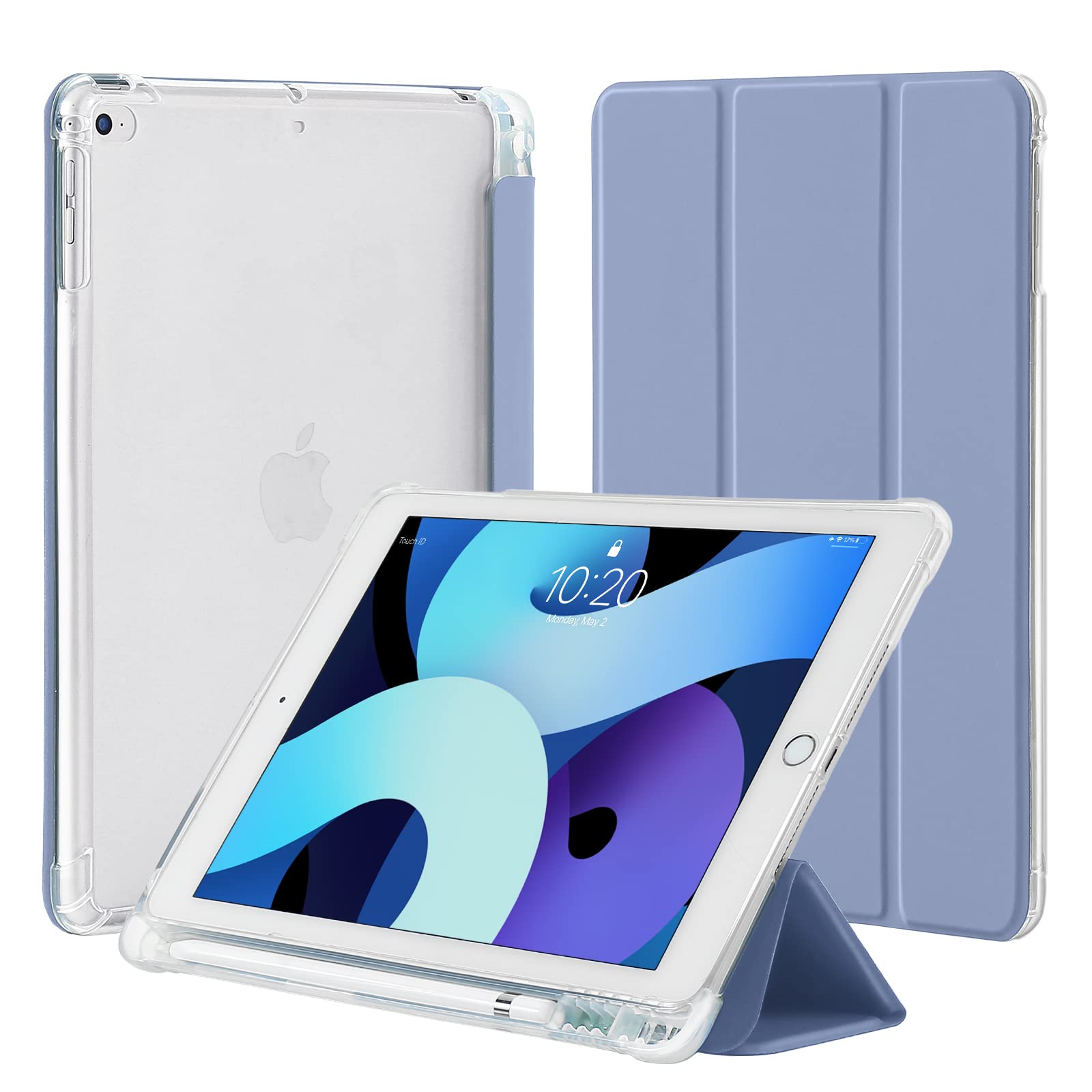 4UBonLife Case for iPad 6th / 5th Generation 9.7 inch 2018 2017 with Pencil Holder, Compatible with iPad Air 2/1, Slim Lightweight Soft TPU Case, Translucent Frosted Back Cover Shell, Lavender Grey