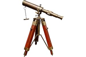 MARINE COLLECTION MART Handmade Antique Brass Telescope with Wooden Adjustable Tripod Nautical Spyglass Balconay View Gift for Home and Office Decorative (Brown Antique Finish)