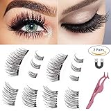 Magnetic Eyelashes 0.2mm Ultra Thin Dual Magnets 3 Magnets Lightweight & Easy to Apply 3D Reusable Magnetic Lashes Extensions With Applicator (2 sets)