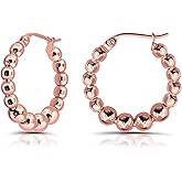 Hoops & Loops 925 Sterling Silver Graduated Beaded 20mm Round Click-Top Hoop Earrings for Women Teen Gidls | Silver, Yellow Gold, Rose Gold Flashed