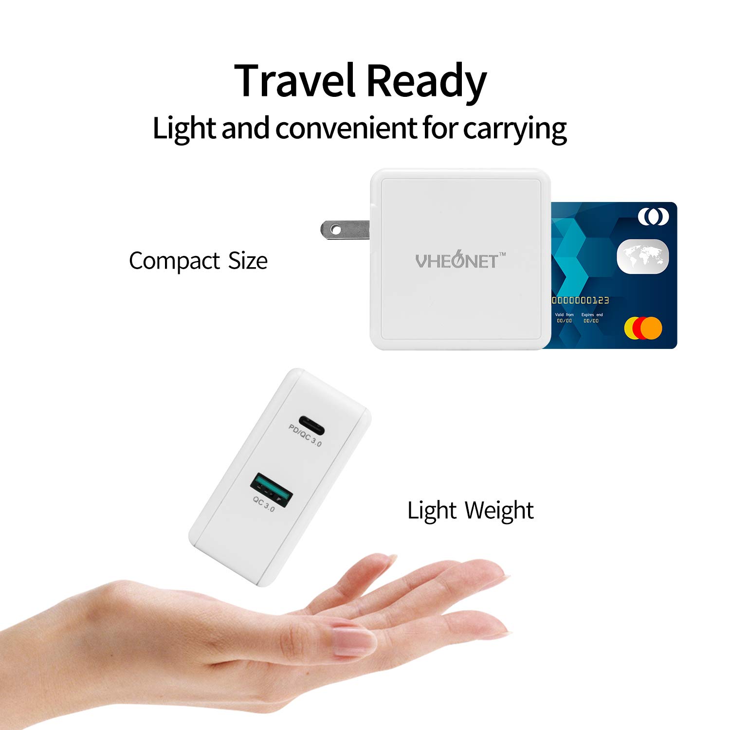 USB C Wall Charger, 2-Port 49.5W PD Charger with Foldable Plug Fast Charging for iPhone X/ 8/8 Plus, Google Pixel/Pixel C, iPad Pro 2017, Macbook A1534, Nintendo Switch and more (White)