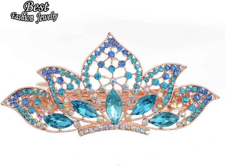 Amazon | wemore ( TM )トレンディな女性'sblue合成ラインストーンロータス形状装飾ヘアクリップ女の子のウェディング