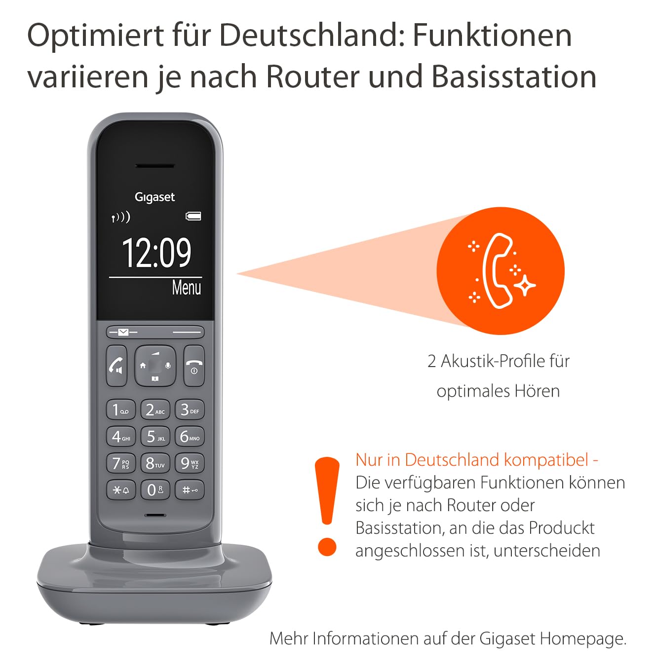 Gigaset CL390 - Schnurloses Design DECT-Telefon - Freisprechfunktion- 2 Akustik-Profile, Grafik Display, leichte Bedienung mit intuitiver Menüführung, inkl Basisstation Box 90, grau [Deutsche Version] 2