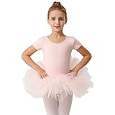 MdnMd Short Sleeve Glitter Dance Ballet Tutu Leotard Ballerina Outfit for Girls Toddler