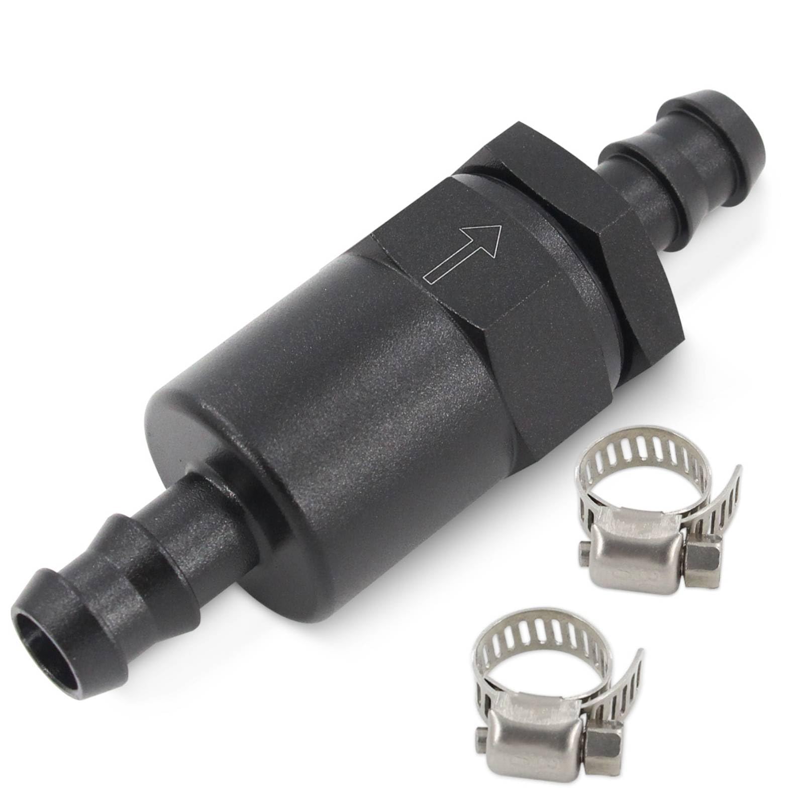 Photo 1 of 1/2" Billet Aluminum Barb Inline Fuel Filter 30 Micron with Clamps Universal Fit for gasoline, diesel, but not for E85 fuel (1/2")