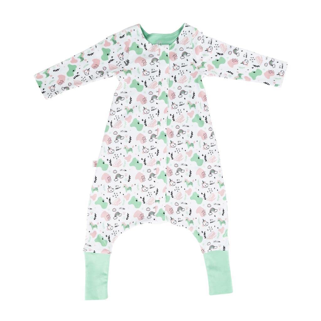 Woolnat Merino Wool Unicorn Double Layer Long Sleeve Kid's Sleeping Bag (1-2 Ages, Unicorn Themed, Green)