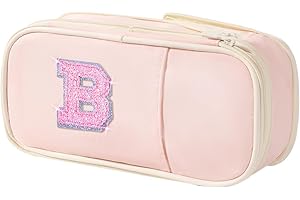 JANHAVI Preppy Pencil Case for School Supplies, Initial Large Pink Pencil Case Organizer with Zipper, Cute Pencil Bag Holder for Office, Ideal Birthday Gift for Kids,8,9,10 Years Old Girls, Adults--Pink B