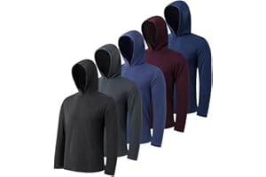 OAKVON 5 Pack Men's Lightweight Pullover Hooded Tees – Long Sleeve Sweatshirts for Gym, Running, Fishing