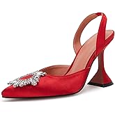VETASTE Women's High Heel Crystal Slingback Pumps Pointed Toe Strappy Triangle Heeled Party Wedding Bride Pump Shoes