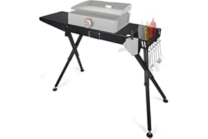 BOLDWORKS Portable Griddle Stand Fits Blackstone Table Top Grill 22 inch and 17 inch with Height Adjustable Legs Side Shelf Spice Rack Tissue Holder and Hooks Rustproof Cart Black Color