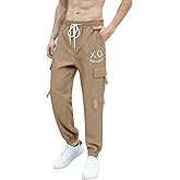 OYOANGLE Men's Cargo Pants Drawstring Elastic Waist Flap Pocket Casual Street Pants