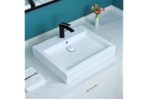 Davivy 22''X 18.1'' Rectangle Vessel Sink with Pop Up Drain,Bathroom Vessel Sinks,White Vessel Sink,Bathroom Sinks Above Counter,Ceramic Vessel Sink,Counter Top Sink,Sink Bowls for Bathroom