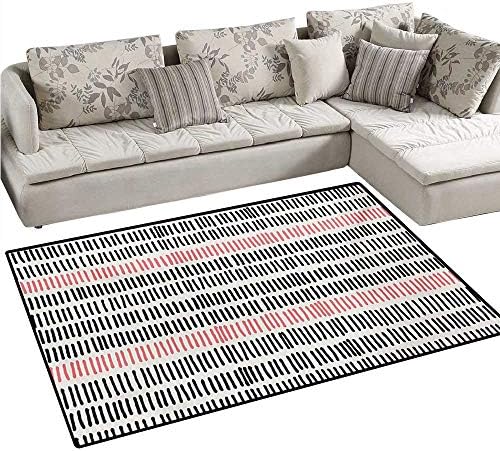Abstract Bath Mats Carpet Abstract Pattern with Short Lines Chalkboard Geometric Simple Retro Artwork Print Door Mats for Inside Non Slip Backing 4'x6' Black Pink