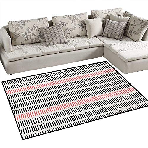 Abstract Bath Mats Carpet Abstract Pattern with Short Lines Chalkboard Geometric Simple Retro Artwork Print Door Mats for Inside Non Slip Backing 4'x6' Black Pink