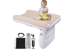 BAOZMINAN Inflatable Toddler Travel Bed,Toddler Airplane Bed,Portable Kids Travel Bed with Manual Inflatable Pump,Seat Belt and Travel Bag(Grey)