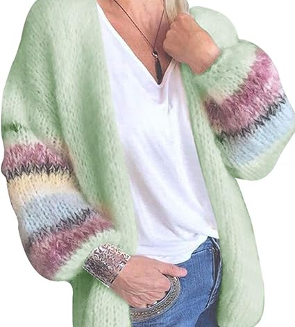 AKQITHJK Cardigan Womens Sweaters Strickmantel grün gestreifter Long